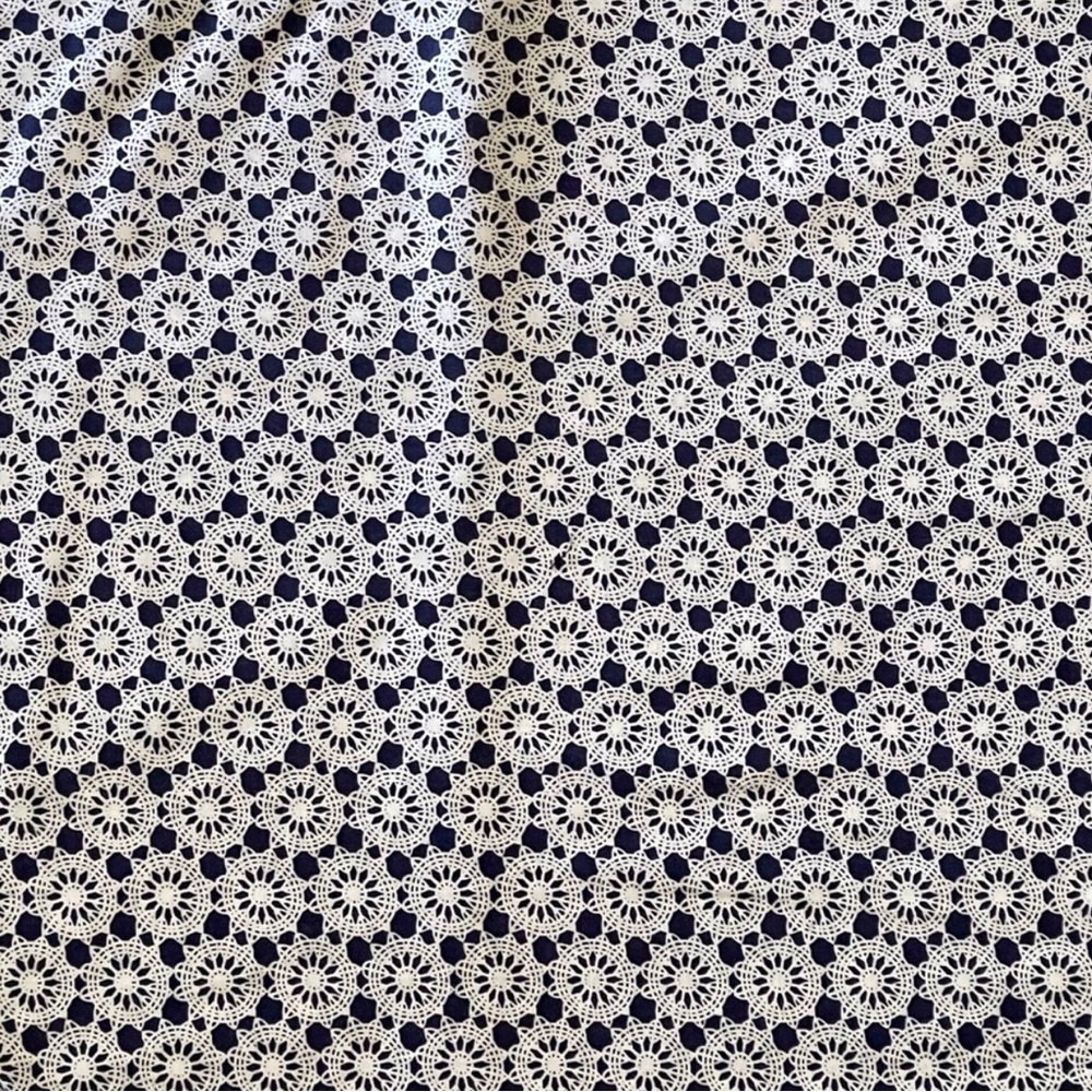 Navy Blue and White Geometrical Floral Cotton Fabric